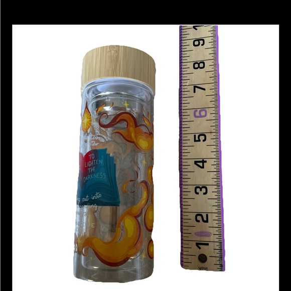 Inspirational Water Bottle - Clear Glads with Bamboo Lid Like New Tea Gift - Picture 5 of 7